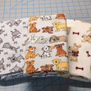 Dog Patterned Flannel Fabric (1 yard Ea)- Gray, Brown, Cream